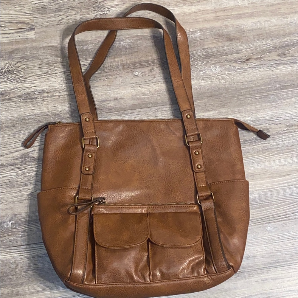 NWOT Brown Faux Leather Shoulder Tote Bag TJ MAXX